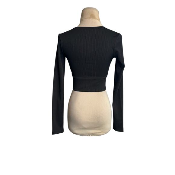 H&M divided black ribbed long sleeves fitted knit top size S - Picture 6 of 9